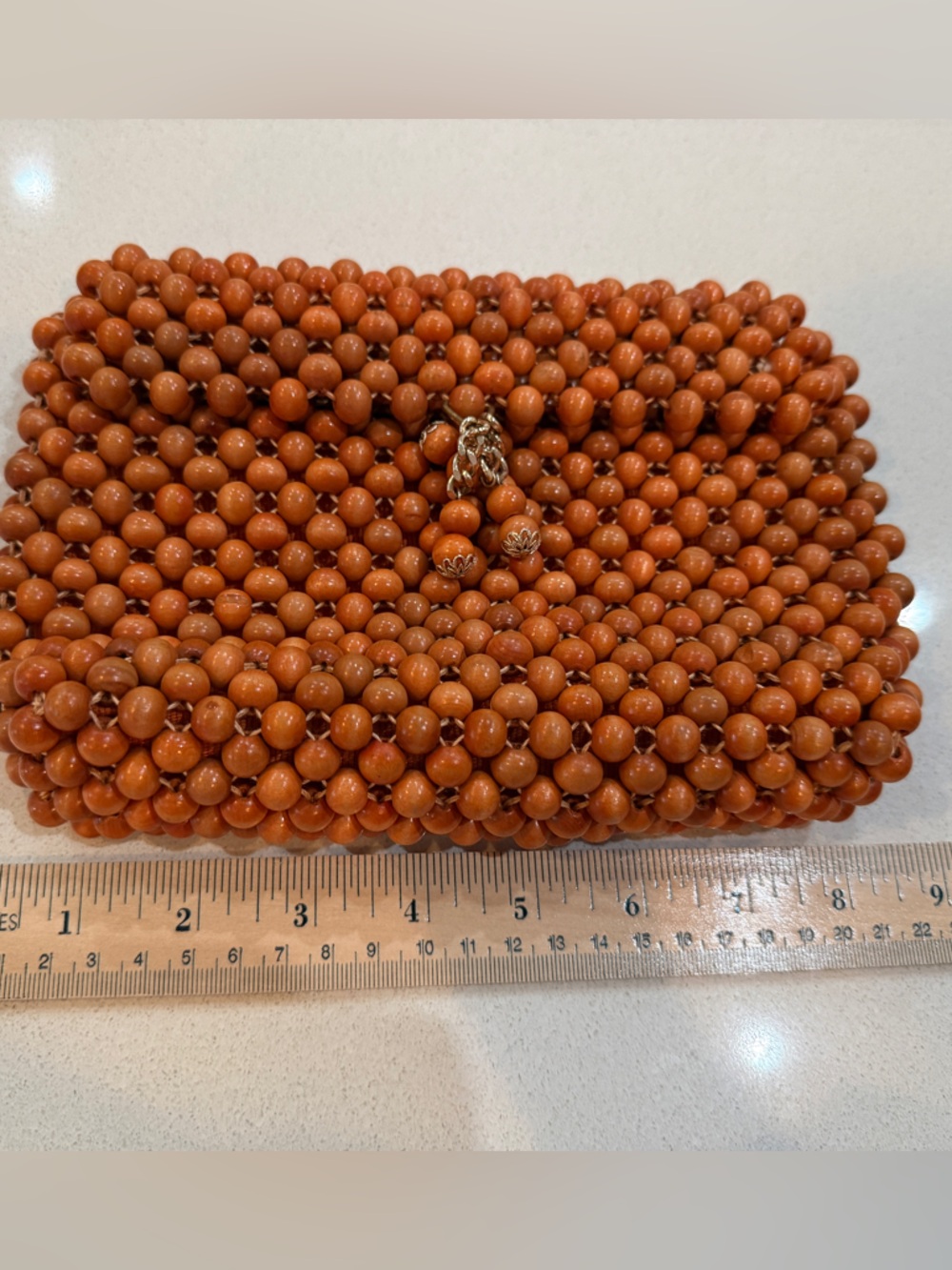 Wood Beaded Orange Clutch with Charm Accent - Picture 6 of 8